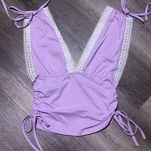 Y2K Lavender Lace Trim Tank Top